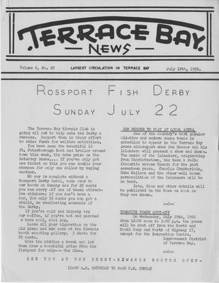 Terrace Bay News, 19 Jul 1956