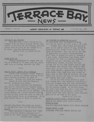 Terrace Bay News, 22 Nov 1956