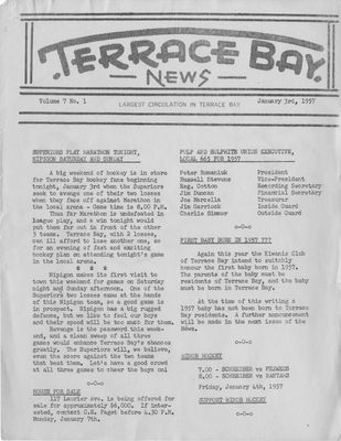 Terrace Bay News, 3 Jan 1957