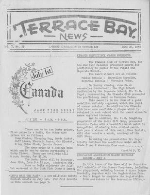 Terrace Bay News, 27 Jun 1957