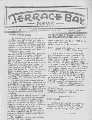 Terrace Bay News, 8 Aug 1957