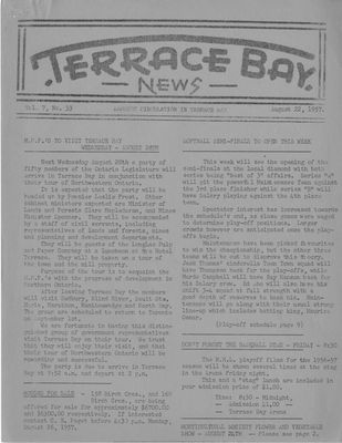 Terrace Bay News, 22 Aug 1957