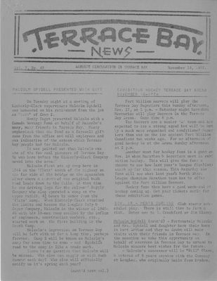 Terrace Bay News, 14 Nov 1957