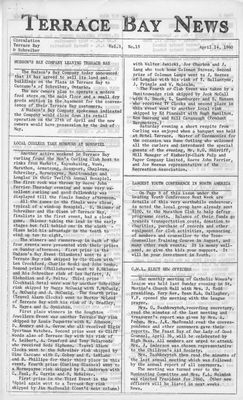 Terrace Bay News, 14 Apr 1960