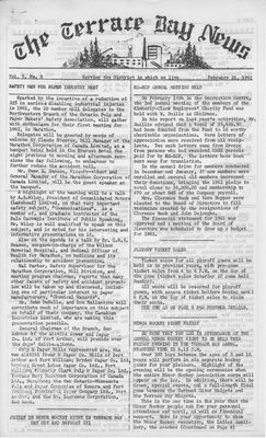 Terrace Bay News, 22 Feb 1962