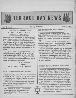 Terrace Bay News, 29 Jun 1967