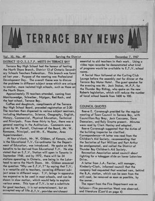 Terrace Bay News, 7 Dec 1967