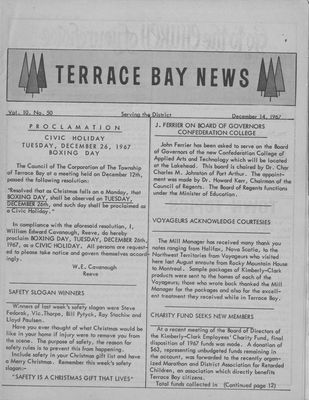 Terrace Bay News, 14 Dec 1967