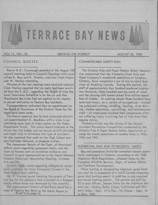 Terrace Bay News, 22 Aug 1968