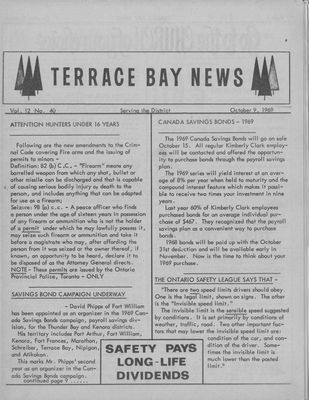 Terrace Bay News, 9 Oct 1969