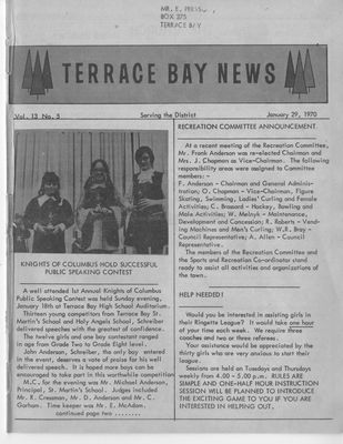 Terrace Bay News, 29 Jan 1970