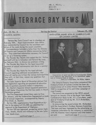 Terrace Bay News, 19 Feb 1970