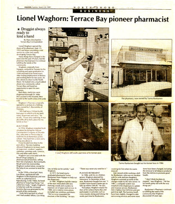 Pioneer Pharmacist Lionel Waghorn Newspaper Article