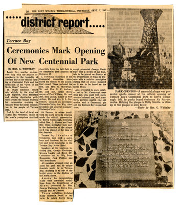 Official Opening of Centennial Park Newspaper Article