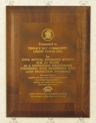 Terrace Bay Credit Union Plaque