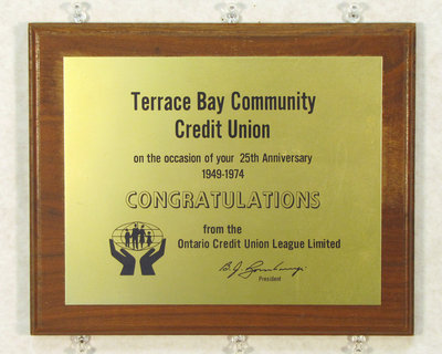 Terrace Bay Credit Union Plaque