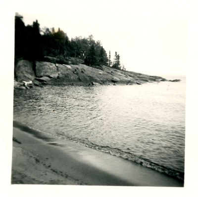 Black and White Photograph of Terrace Bay Beach