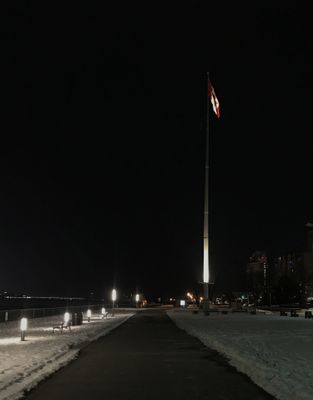 Flag pole in the dark, Dieppe Park, Windsor