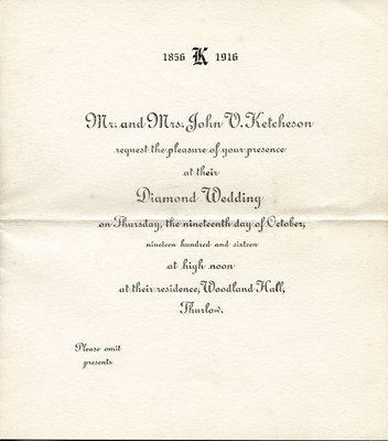 Mr and Mrs John V Ketcheson's Diamond Anniversary Invitation
