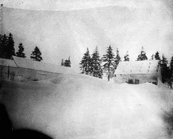 Old home, winter scene, evening of stormy day, ca.1890's.  Cavendish, P.E.I.