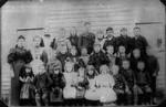 Lucy Maud Montgomery with pupils of Belmont School, ca.1897.  Belmont, P.E.I.