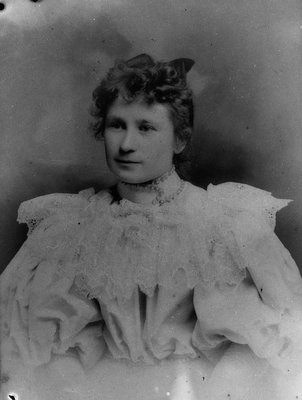 Laura Pritchard in her wedding dress, ca.1896.  Prince Albert, SK.