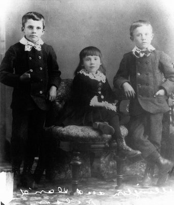 Wellington & David Nelson as boys and unidentified girl.  (Boys who lived with Lucy Maud Montgomery & grandparents while in P.E.I.), ca. late 1870's.  Cavendish, P.E.I.