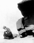 Nora Lefurgey taking pictures on Cavendish shore, ca.1890's.  Cavendish, P.E.I.