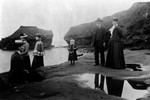 Group on Cavendish shore, ca.1890's.  Cavendish, P.E.I.  Aunt Annie and Uncle John Campbell and probably their children (identified by Margaret Sutherland, Sept. 8, 1988).
