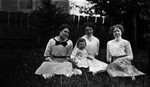 Margaret Stirling & daughter Doris - middle (2 others?), ca.1918.  Cavendish, P.E.I.