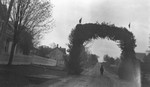 Chester under regiment arch, Leaskdale, ON., c. 1916