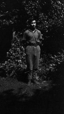 Chester in garden, Leaskdale, ON.