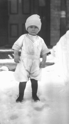 Chester as a toddler out in the snow, Leaskdale, ON.