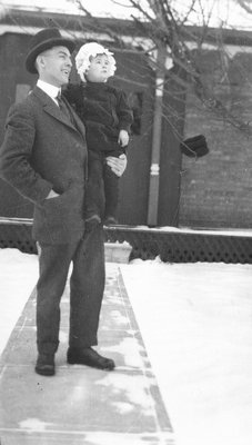 Chester with cousin Cuthbert McIntyre, Winter 1916.  Leaskdale, ON.