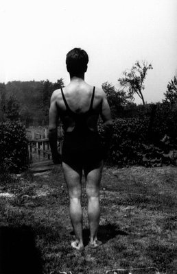 Stuart Macdonald in bathing suit, age 19, ca.1934.  Norval, ON.