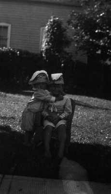 Stuart & Chester hugging each other, Leaskdale, ON.