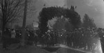Arch for regiment march, ca.1916.  Leaskdale, ON.
