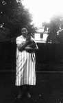 Margaret McPherson (?) with Pat the cat, ca.1937.  Norval, ON.