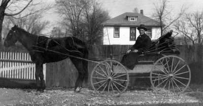 Mr. Crew - the mailman, ca.1915 (?).  Leaskdale, ON.