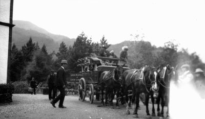 &quot;Horse-drawn Coach&quot; - an outing on their honeymoon in Great Britain, ca.1911.