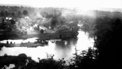 Aerial view of town and river, Glen Williams, ON.