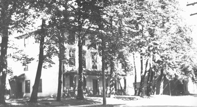 House through trees.