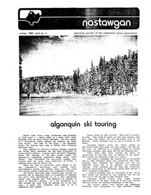 Nastawgan (Richmond Hill, ON: Wilderness Canoe Association), Winter 1982