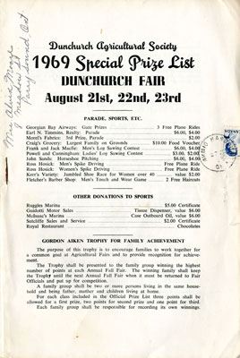 1969 Special Prize List, Dunchurch Fair, August 21st, 22nd, and 23rd