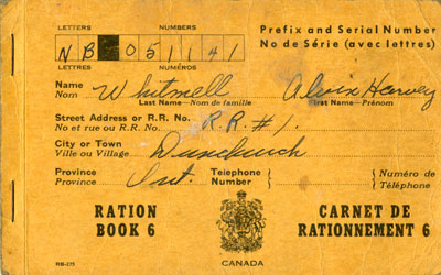 Alvin Harvey Whitmell's Ration Book