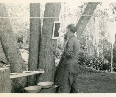 Shaving Outside Karbehuwe Cabin, circa 1937
