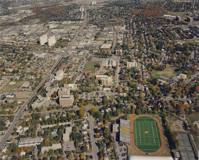 Aerial view of Wilfrid Laurier University, 1994