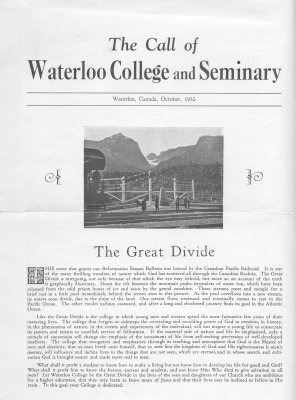 The call of Waterloo College and Seminary, 1932