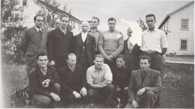 John Reble and group of men at Geraldton, Ontario