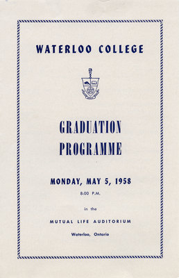 Waterloo College Graduation Programme, 1958